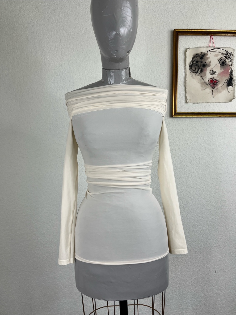 Wolford Sheer Drape Top Long Sleeves Buttercream 58311 - Picture 2 of 10